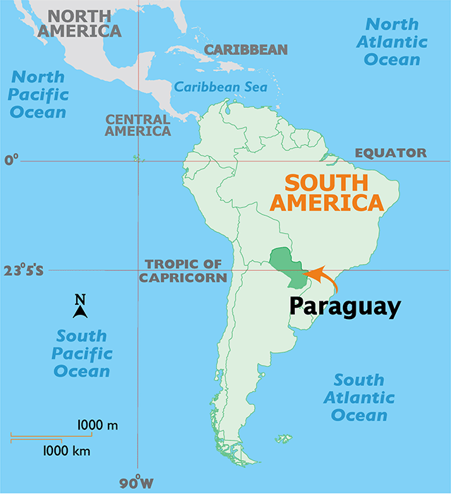 Paraguay's location on map of Americas